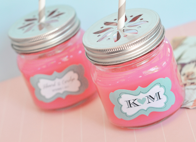Personalized Mason Drinking Jars with Flower Lids