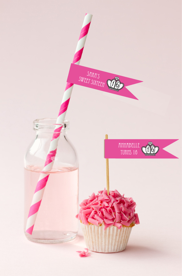 Personalized Sweet Sixteen (or 15) Flag Labels
