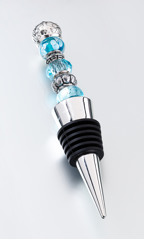 Beaded Wine Stopper-Aqua