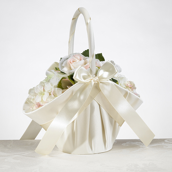 Large Ivory Satin Flower Girl Basket