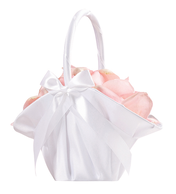 Large White Satin Flower Girl Basket