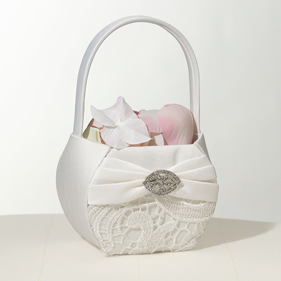 Vintage Cream Lace Flower Girl Basket