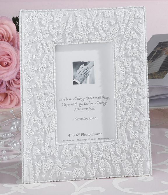 White Satin Beaded 4" x 6" Photo Frame