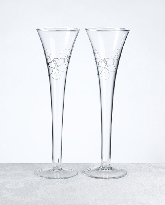 Silver Double Hearts Scroll Toasting Flutes