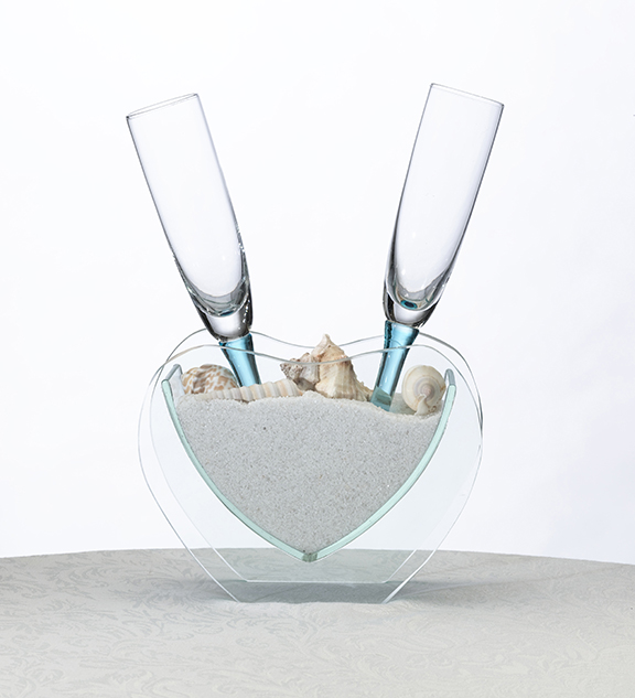 Coastal Heart Vase with Toasting Glass Set