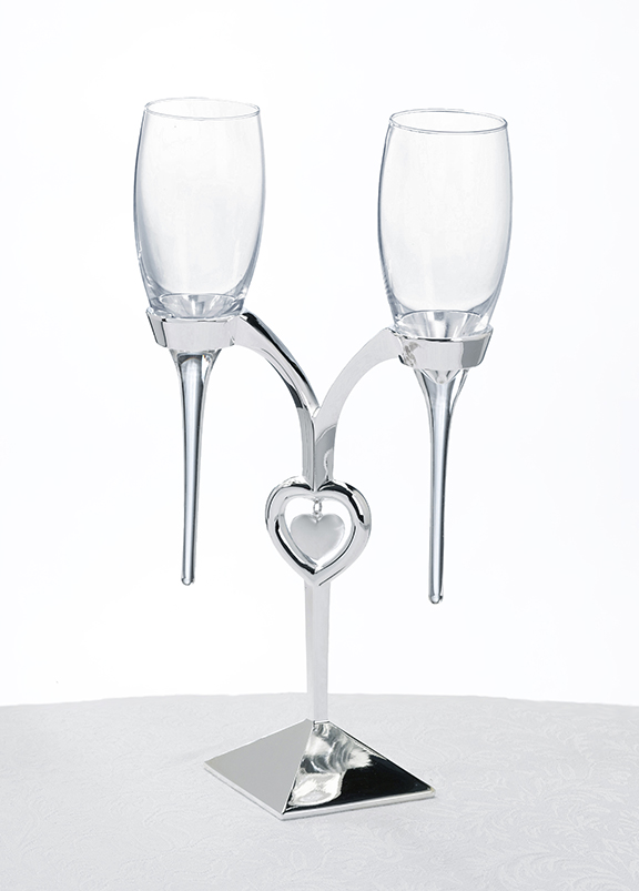 Silver Heart Champagne Flute Set
