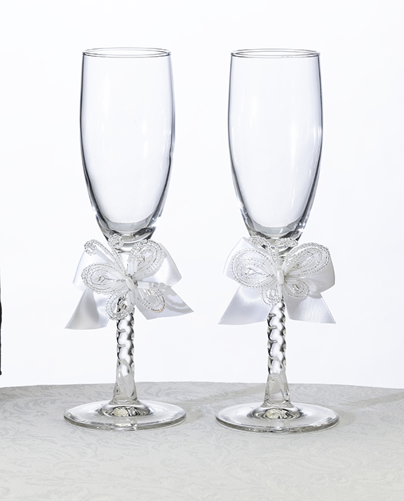 White Butterfly Toasting Glass Flute