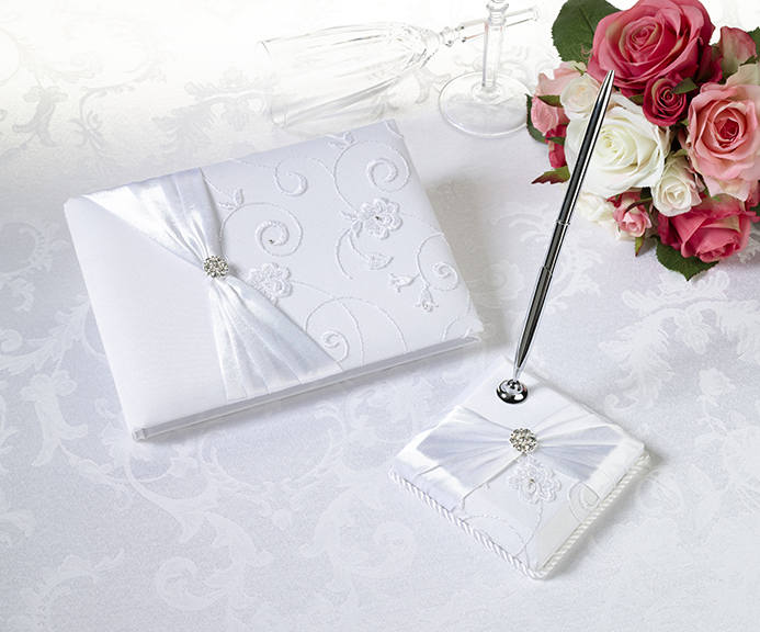 White Lace Guest Book with Pen Set