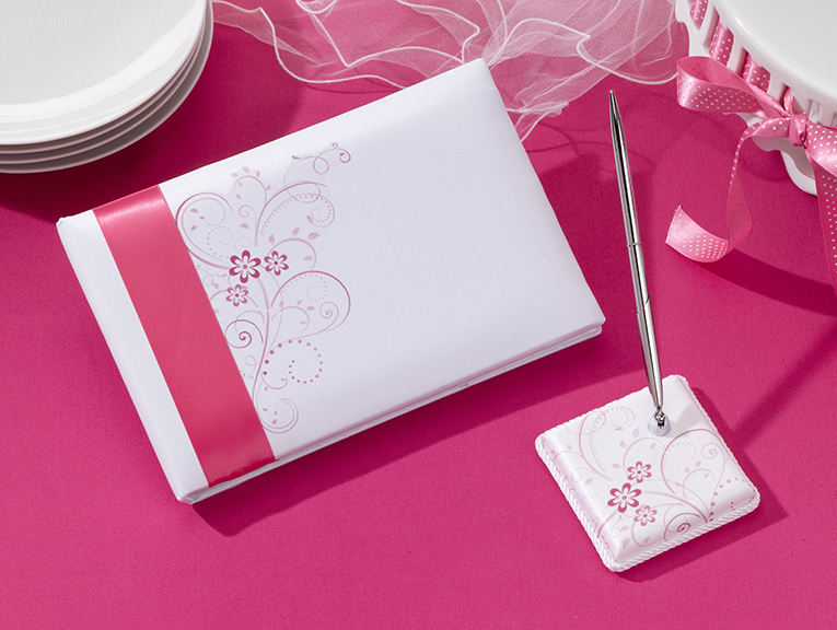 Pink Floral Guest Book with Pen