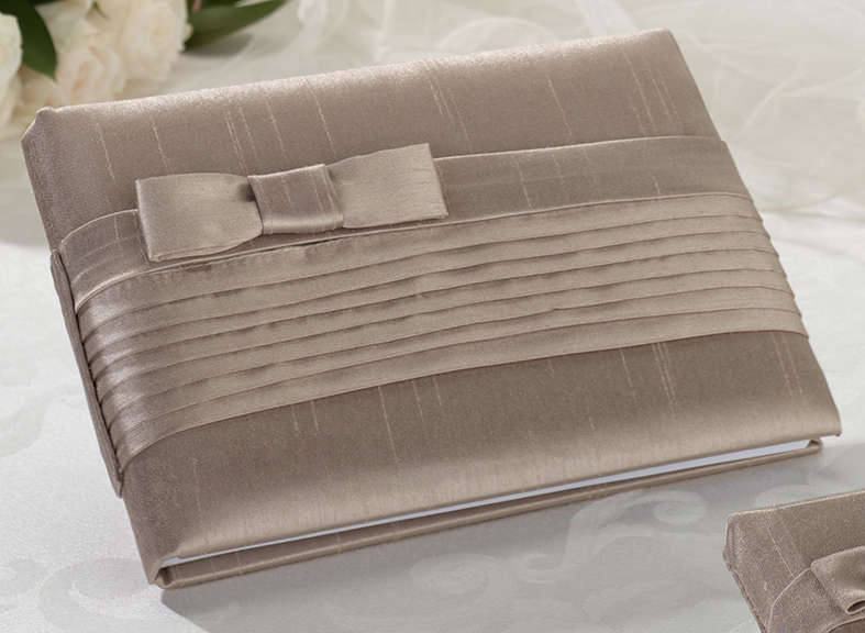 Taupe Pleated Silk Guestbook