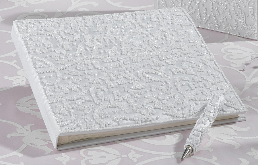 White Beaded Guestbook & Pen Set