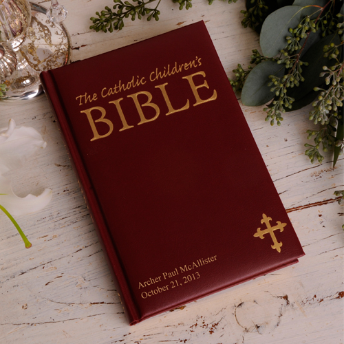 Personalized Maroon Laser Engraved Catholic Children's Bible
