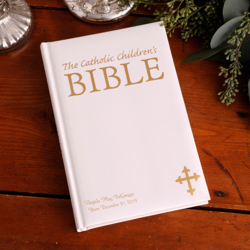 Personalized White Laser Engraved Catholic Children's Bible