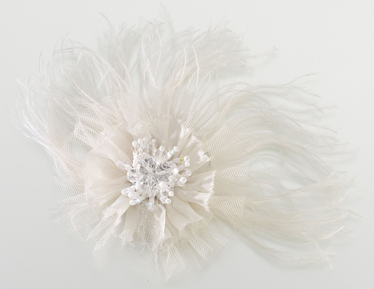 Marabou Feather Hair Clip-Ivory