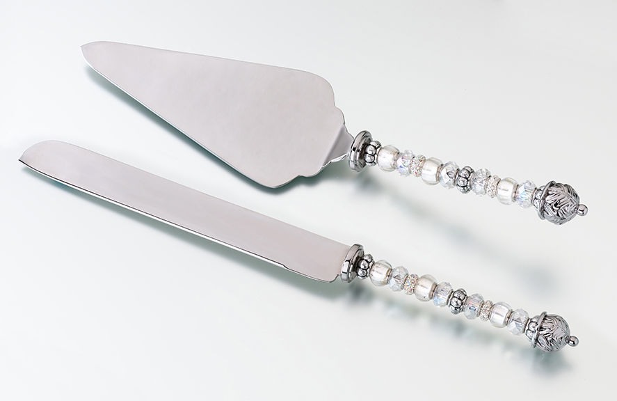 Silver Beaded Knife & Server Set