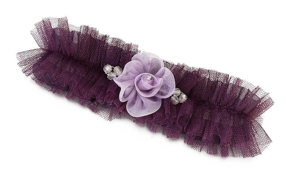 Tulle Garter w/Flower-Plum