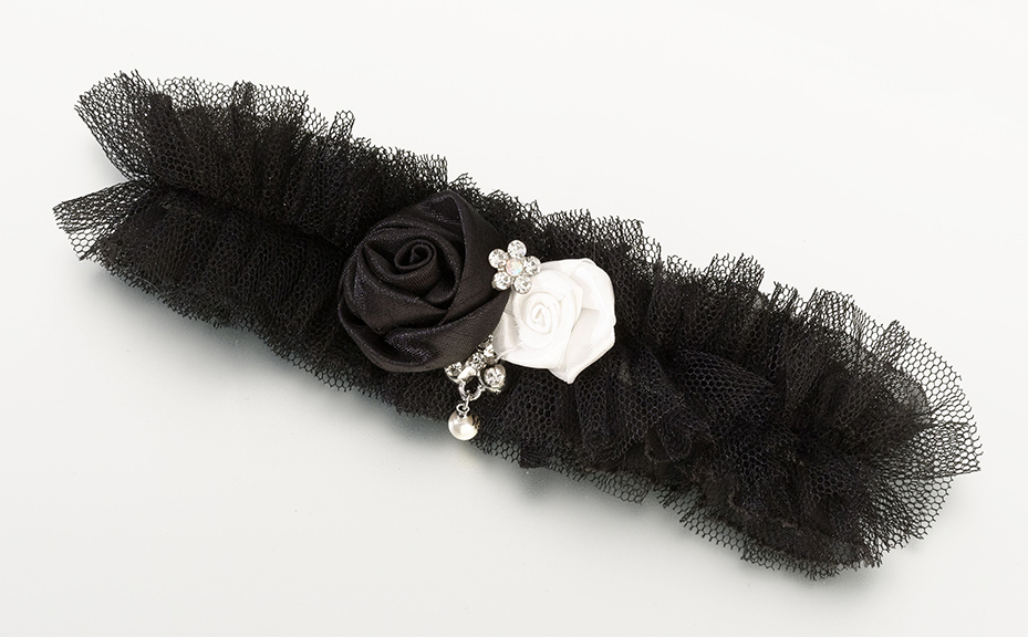 Tulle Garter w/Jewel-Black