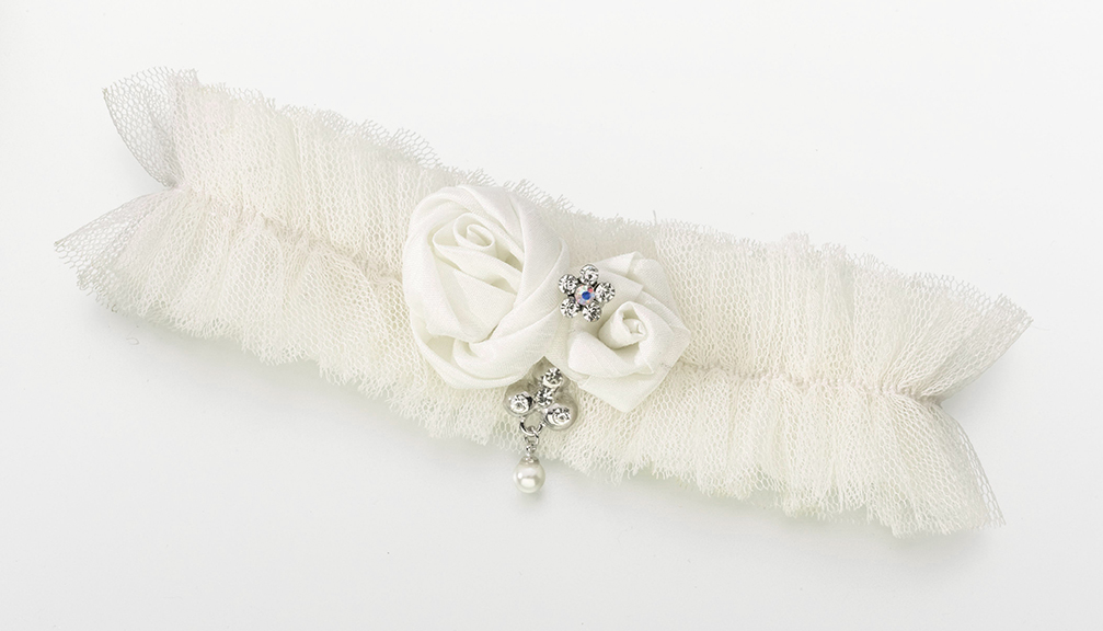 Tulle Garter w/Jewel-Ivory