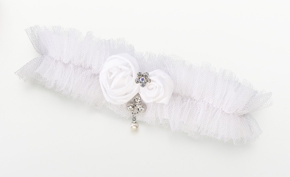 Tulle Garter w/Jewel-White