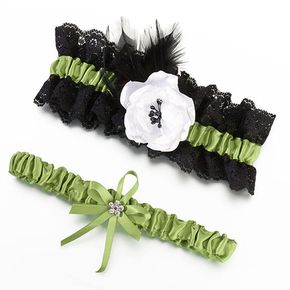 Green & Black Garter Set
