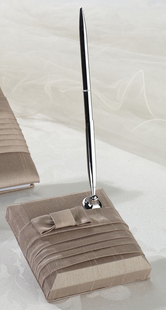 Taupe Pleated Silk Pen Set