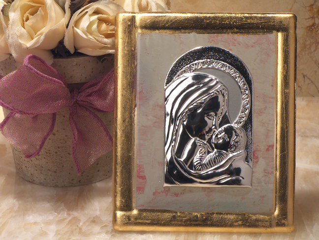 Murano Art Deco Gold Color Rectangular Icon With Pink Accents