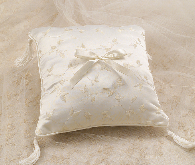 Elegant Satin Ring Pillow -Ivory