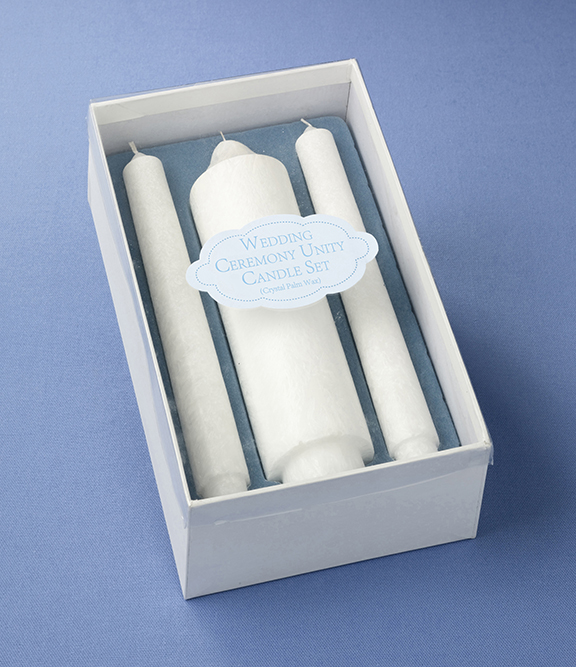 White Palm Wax Pillar Candle and Two Tapers