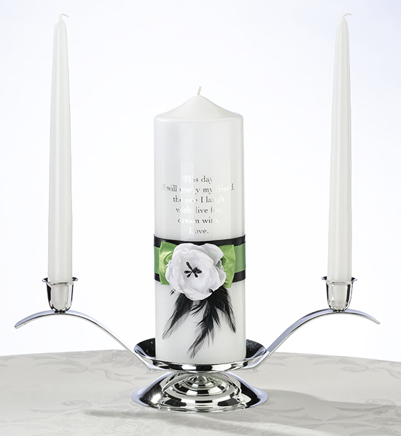 Green & Black Pillar and Two Tapers Candle Set