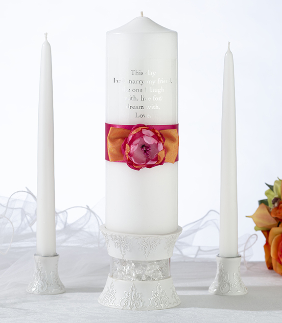 Hot Pink & Orange Pillar and Two Tapers Candle Set