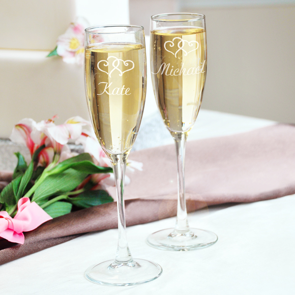 Double Hearts Toasting Flutes