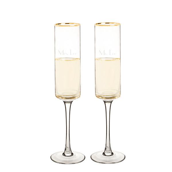 Personalized 8 oz. Gold Rim Contemporary Champagne Flutes (Set of 2)