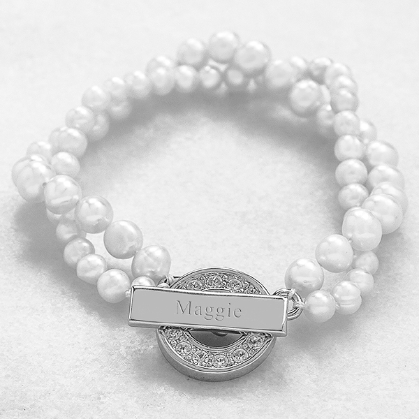 Personalized Pearl Bracelet with Rhinestone Toggle