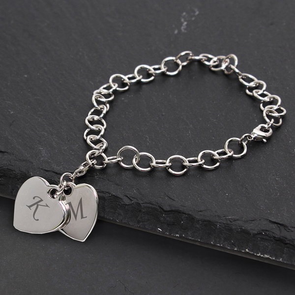Personalized Double Heart Charm Bracelet