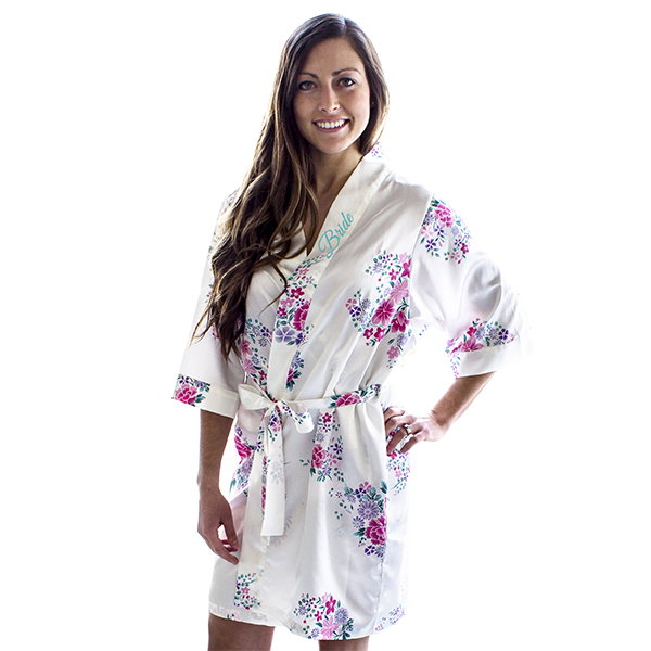Bride Floral White Satin Robe