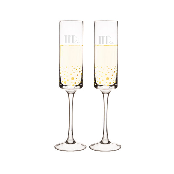 Mr. & Mr. 8 oz. Gatsby Gold Dotted Contemporary Champagne Flutes