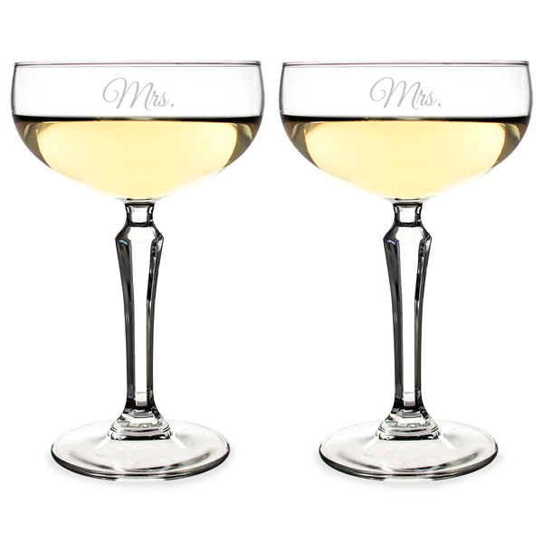 Mrs. & Mrs. Champagne Coupe Toasting Flutes