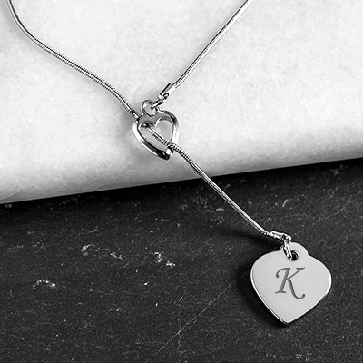 Personalized Double Heart Lariat Necklace