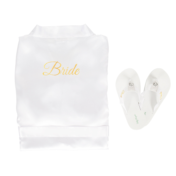 Bride White Satin Robe with Flip Flops