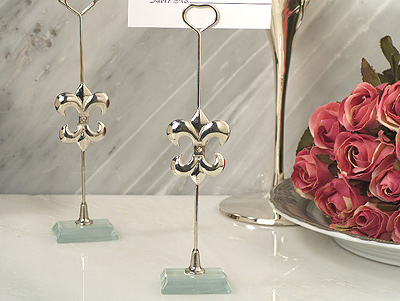Silver Fleur de lis place card holder