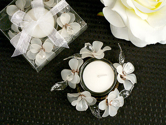 Elegant Frosted White Glass Flower Candle Holder