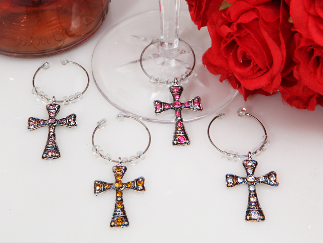 Dazzling Cross Wine Charms