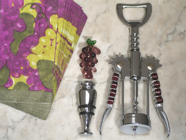 Murano art deco Grape stopper and wine opener set