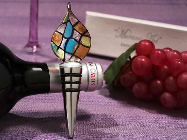 Murano Art Deco Collection Tear Drop Design Wine Stopper -Multi-Colored