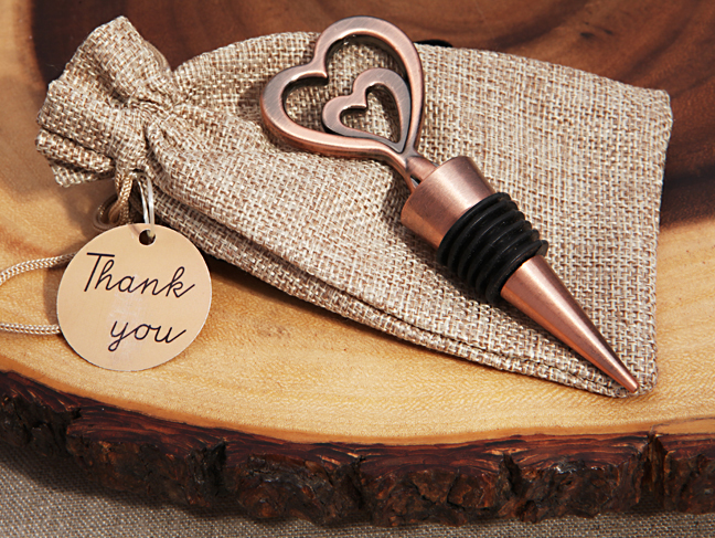 Copper Vintage Two Hearts Become One Bottle Stopper