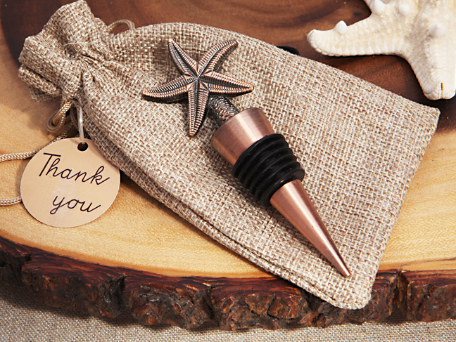 Vintage Starfish Bottle Stopper In Rustic Burlap Gift Bag