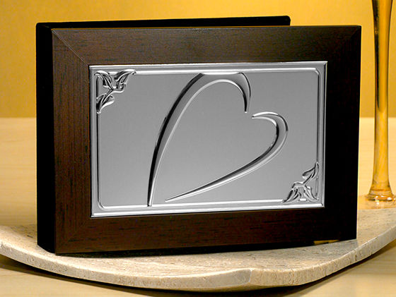 Wood With Embossed Silver Plated Heart Design Photo Album