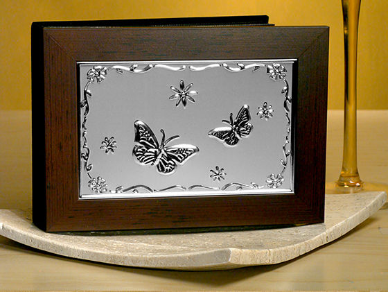 Wood With Embossed Silver Plated Heart Design Photo Album -Butterfly Design