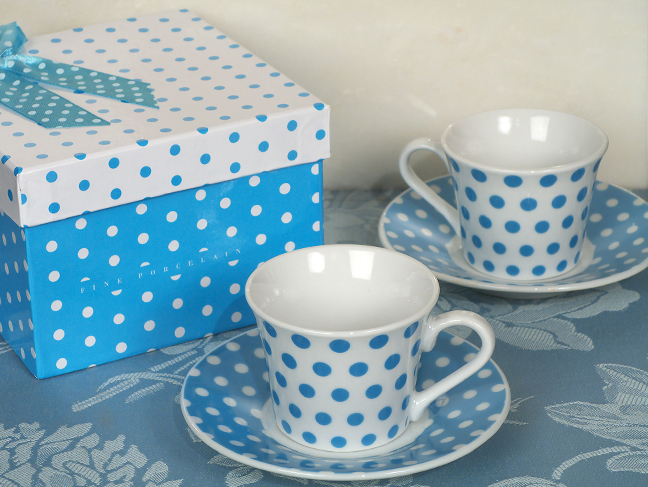 Stylish Espresso coffee collection -Blue & White Polka Dots