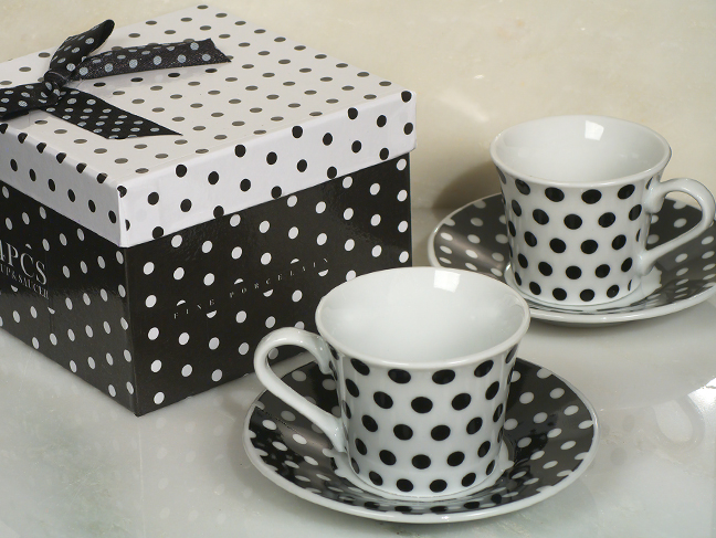 Stylish Espresso coffee collection -Black & White Polka  Dots